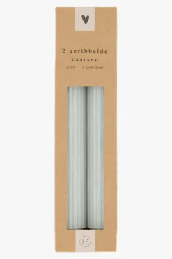 zusss 2 geribbelde kaarsen 20 cm saliegroen