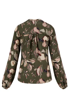 zusss blouse met iris bloemen print donkergroen
