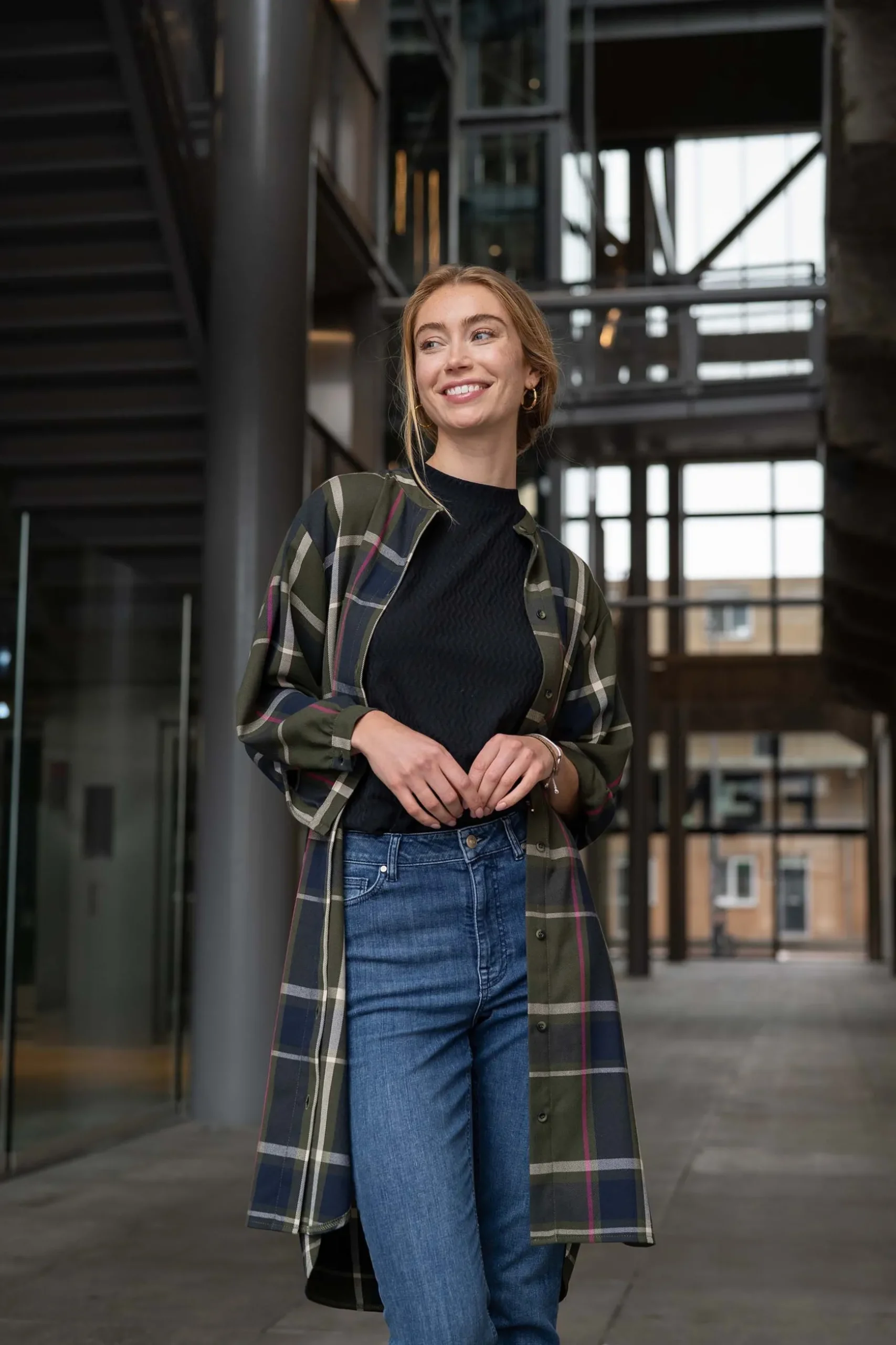 zusss blousejurk met ruit donkergroen