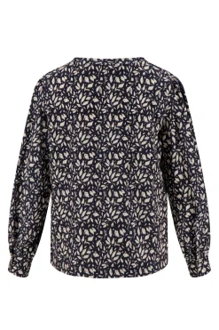zusss boothals top met blaadjesprint donkerblauw