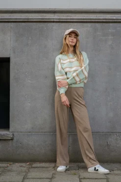 zusss broek met visgraat structuur beige