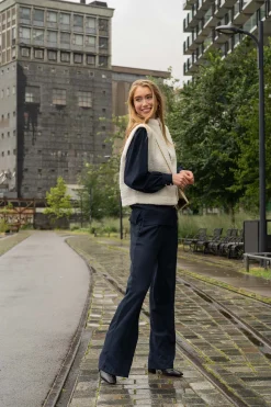 zusss broek van crinkle stof donkerblauw