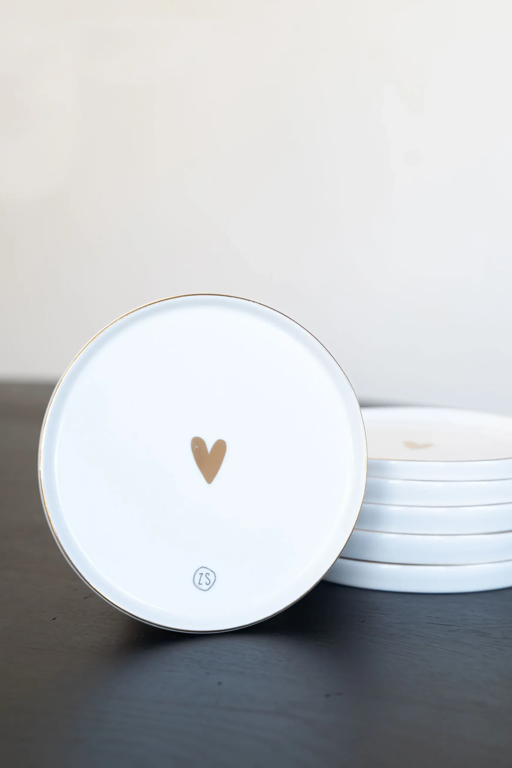 zusss gebaksbordje goud hartje wit (set van 6)