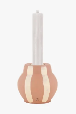 zusss glazen kandelaar met strepen zand/poederroze
