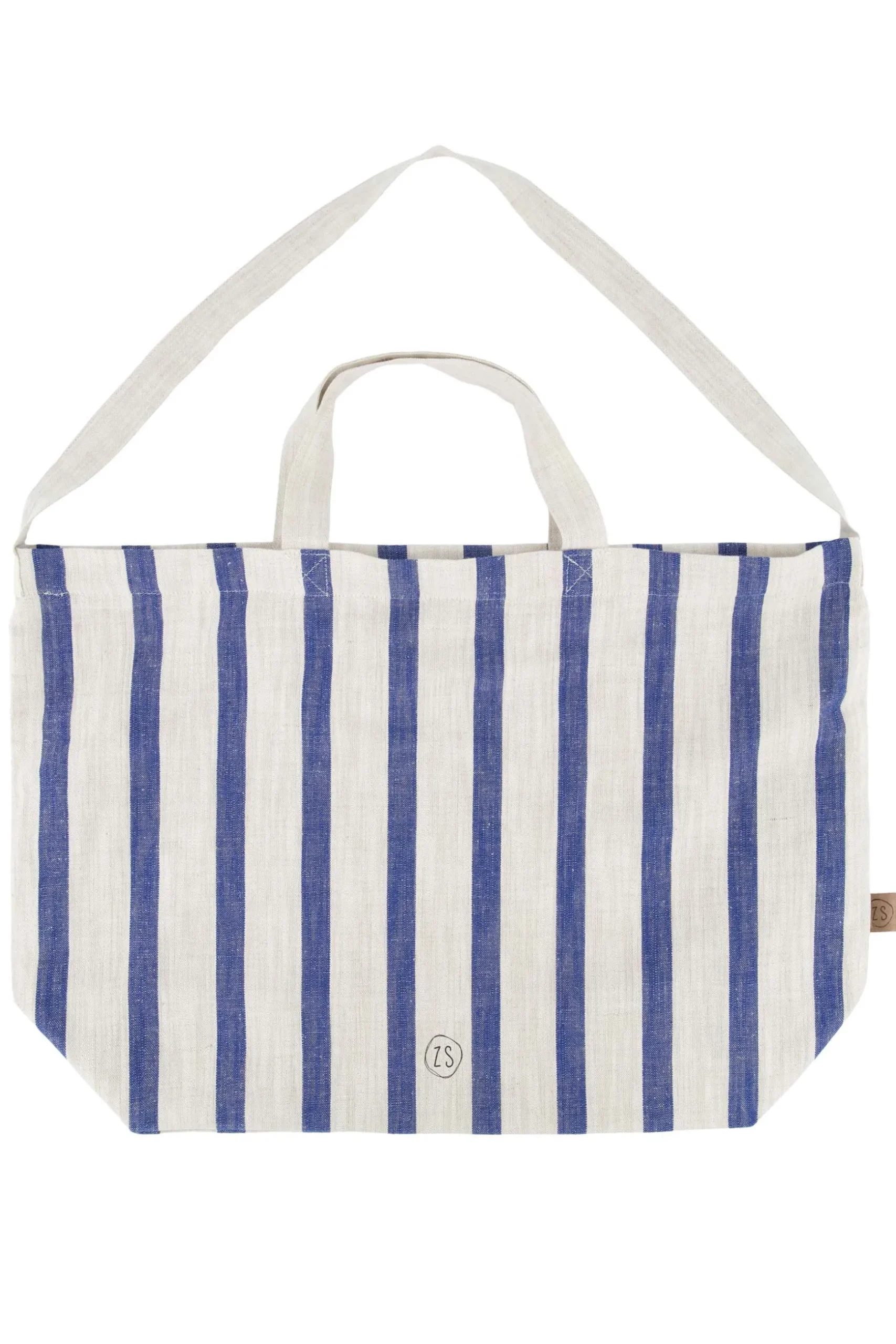 zusss grote boodschappentas gestreept peper en zout/kobaltblauw