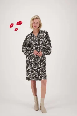 zusss jurk blaadjes print zwart