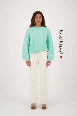 zusss kabel trui met ballonmouw mint