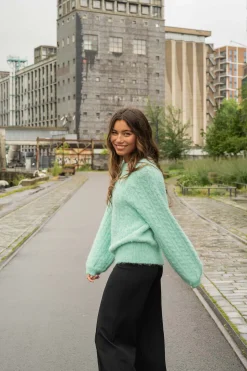 zusss kabel trui met ballonmouw mint