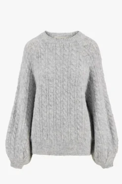 zusss kabel trui met ballonmouw lichtgrijs