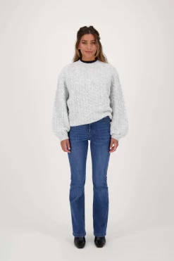 zusss kabel trui met ballonmouw lichtgrijs