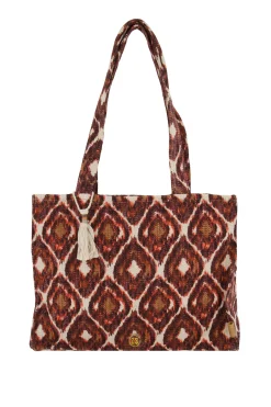zusss katoenen tas met ikat print zand/roodbruin