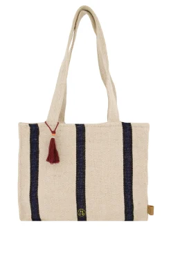 zusss katoenen tas met streep ecru/donkerblauw