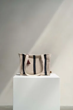 zusss katoenen tas met streep ecru/donkerblauw