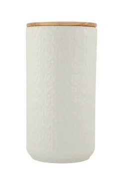 zusss keramieken bewaarpot met houten deksel hartjes 20cm wit