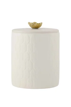 zusss keramieken geurkaars met deksel bloem structuur veertjes wit