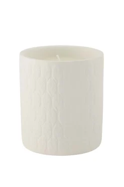 zusss keramieken geurkaars met deksel bloem structuur veertjes wit