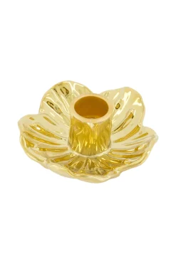 zusss keramieken kandelaar bloem goud