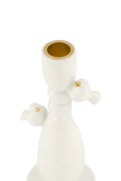 zusss keramieken kandelaar vogeltjes wit/goud