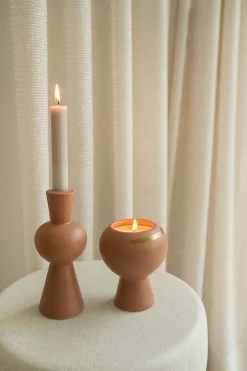 zusss keramieken kandelaar met bolling poederroze spikkels