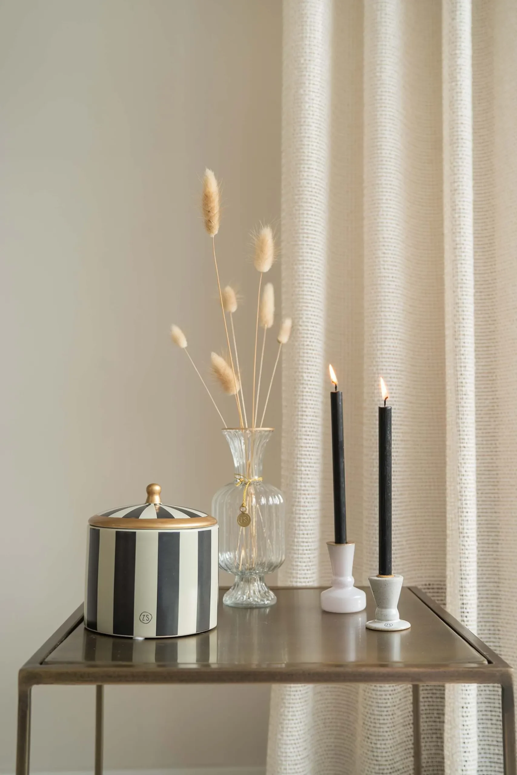 zusss keramieken voorraadpot strepen M zand antraciet