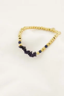 zusss kralenarmband met glassteen donkerblauw