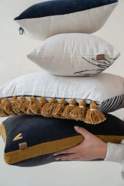 zusss kussen samen is alles leuker streep 45x45cm zand/donkerblauw