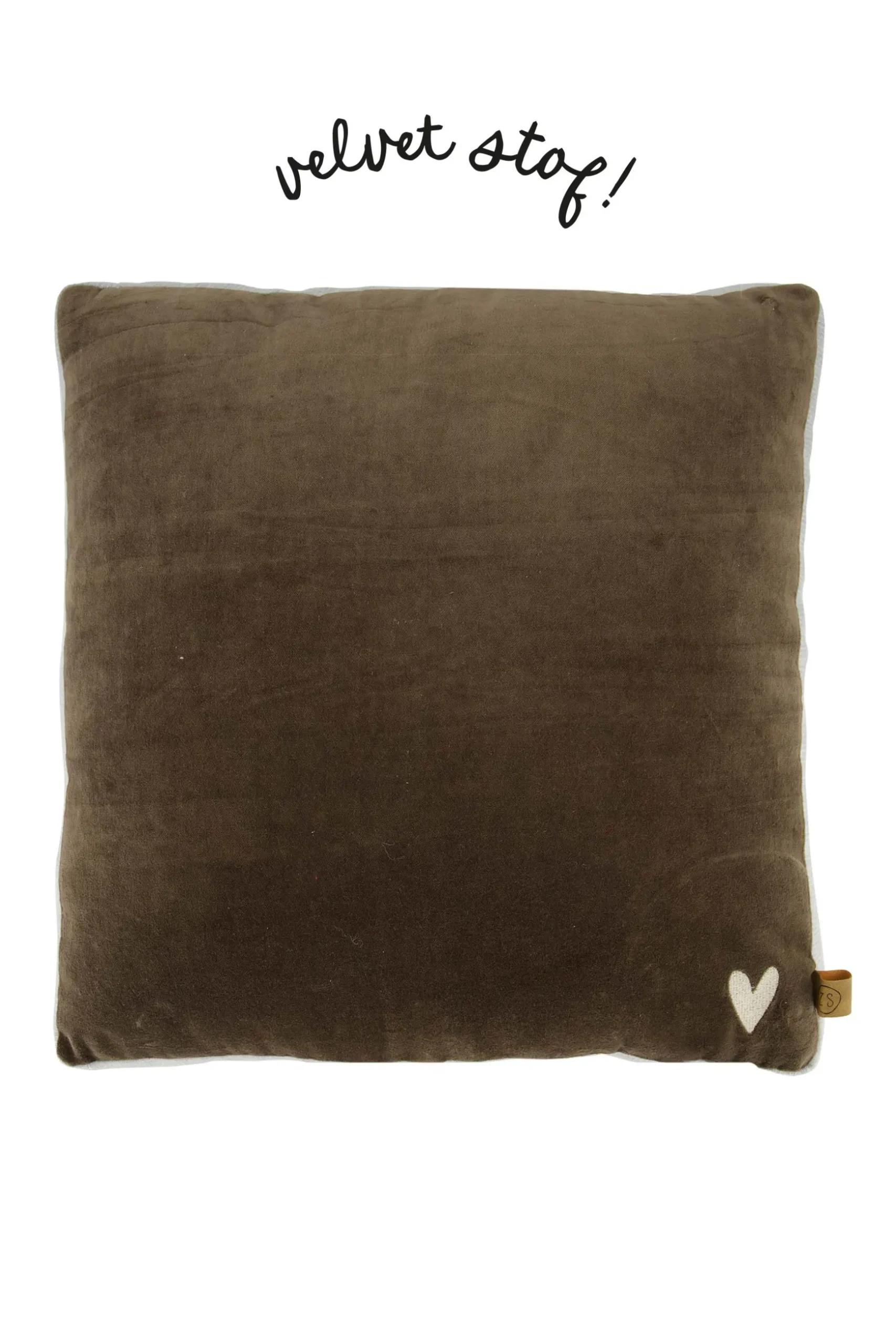 zusss kussen velvet met brede rand 45x45cm antracietgrijs/zand