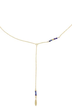 zusss lange ketting met veertje goud/kobalt