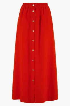 zusss linnen doorknooprok koraalrood