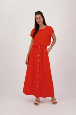 zusss linnen doorknooprok koraalrood