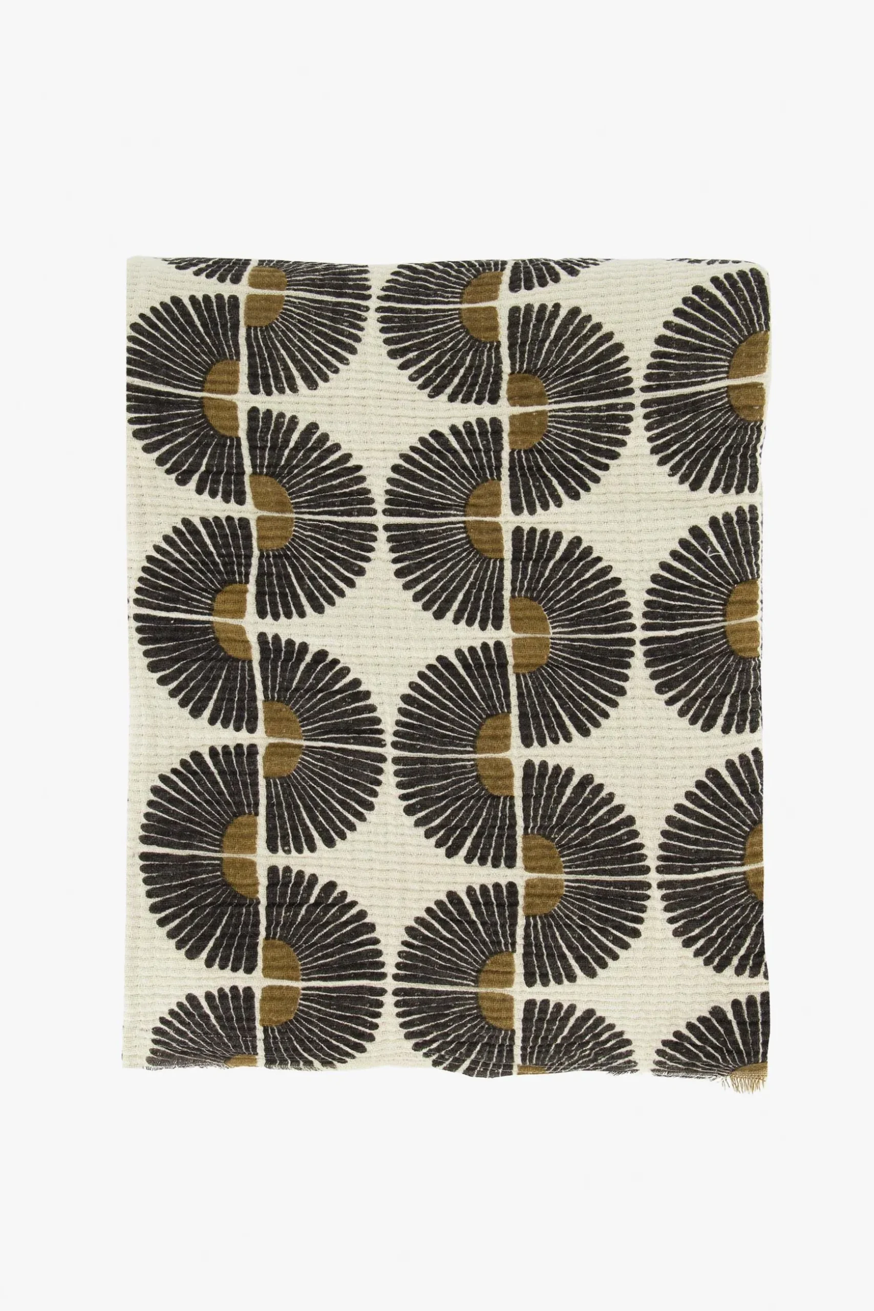 zusss plaid waaiers 130x170cm zand/antraciet/oker