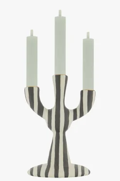 zusss polystone kandelaar met strepen zand/antraciet