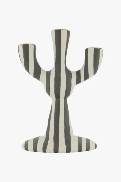 zusss polystone kandelaar met strepen zand/antraciet