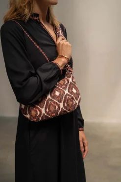 zusss schoudertasje met ikat print zand/roodbruin