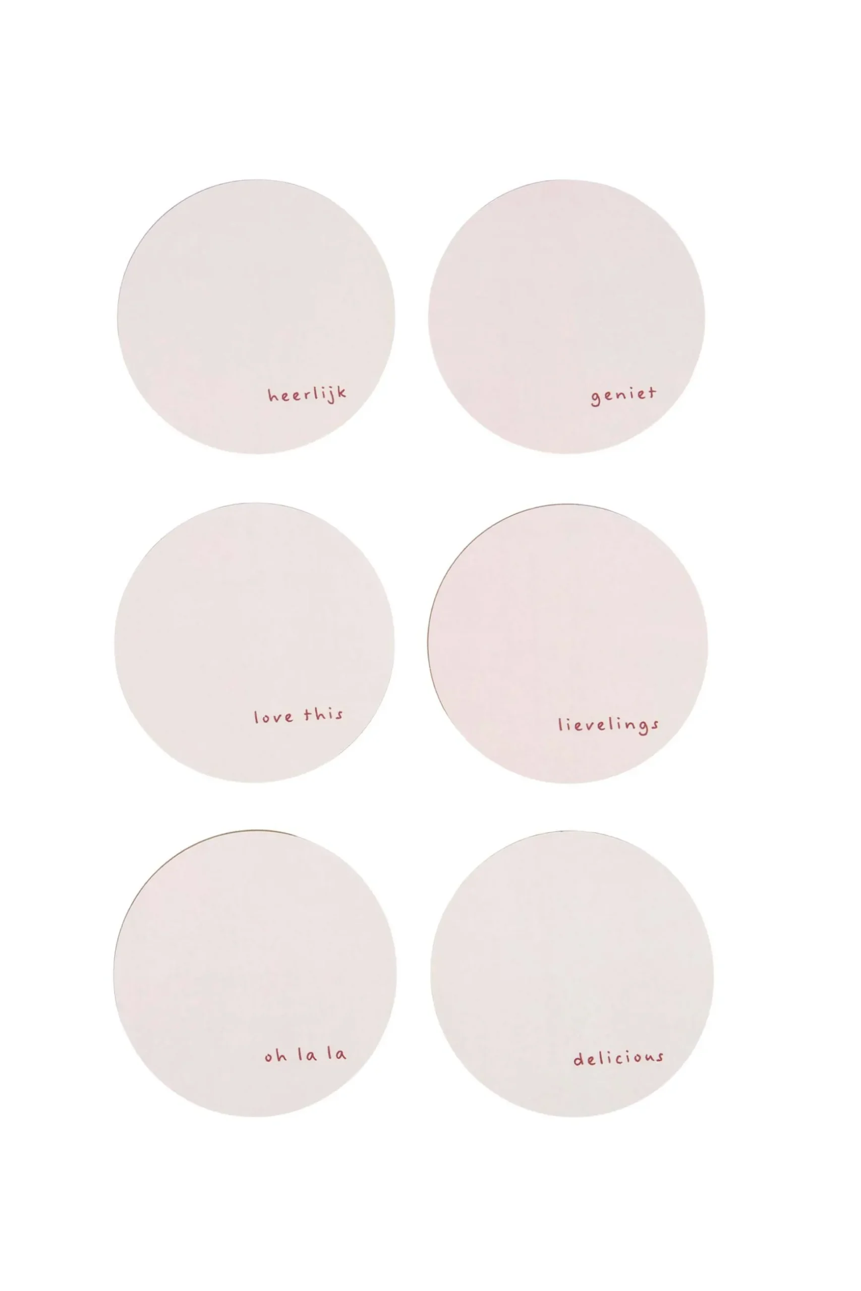 zusss set van 6 onderzetters met tekst rood/wit