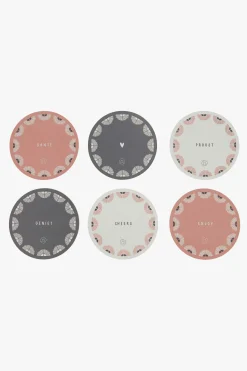 zusss Set van 6 onderzetters rond zand/antracietgrijs/terra roze