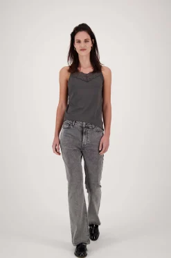 zusss spaghetti top met kant antracietgrijs