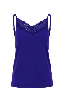 zusss spaghetti top met kant kobaltblauw