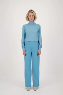 zusss top met lange mouwen en col grijsblauw