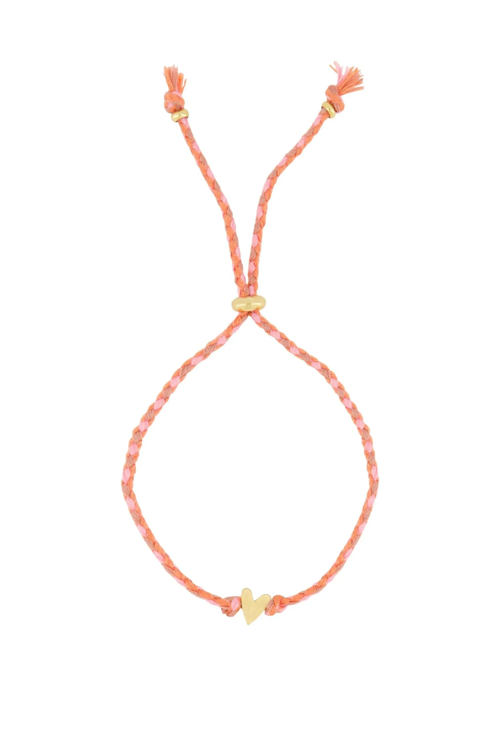 zusss touwarmbandje met hartje koraalroze/goud
