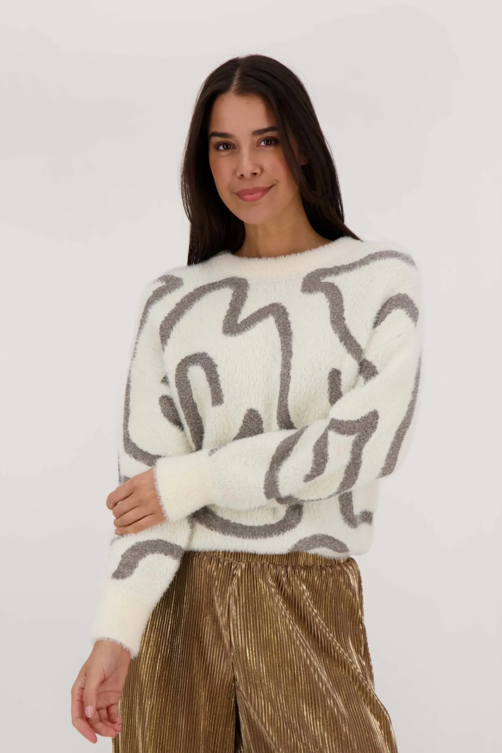 zusss trui met lurex patroon creme