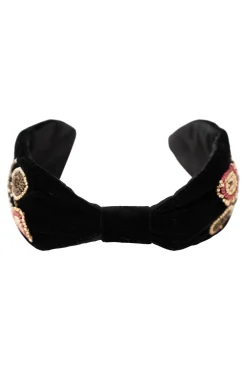 zusss velvet haarband met geborduurde kraaltjes zwart