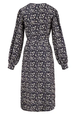 zusss wikkeljurk met blaadjesprint donkerblauw