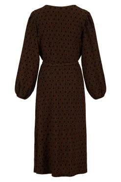 zusss wikkeljurk met blockprint zwart/camel